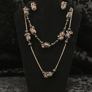 Leopard fabric print necklace, choker & earrings set